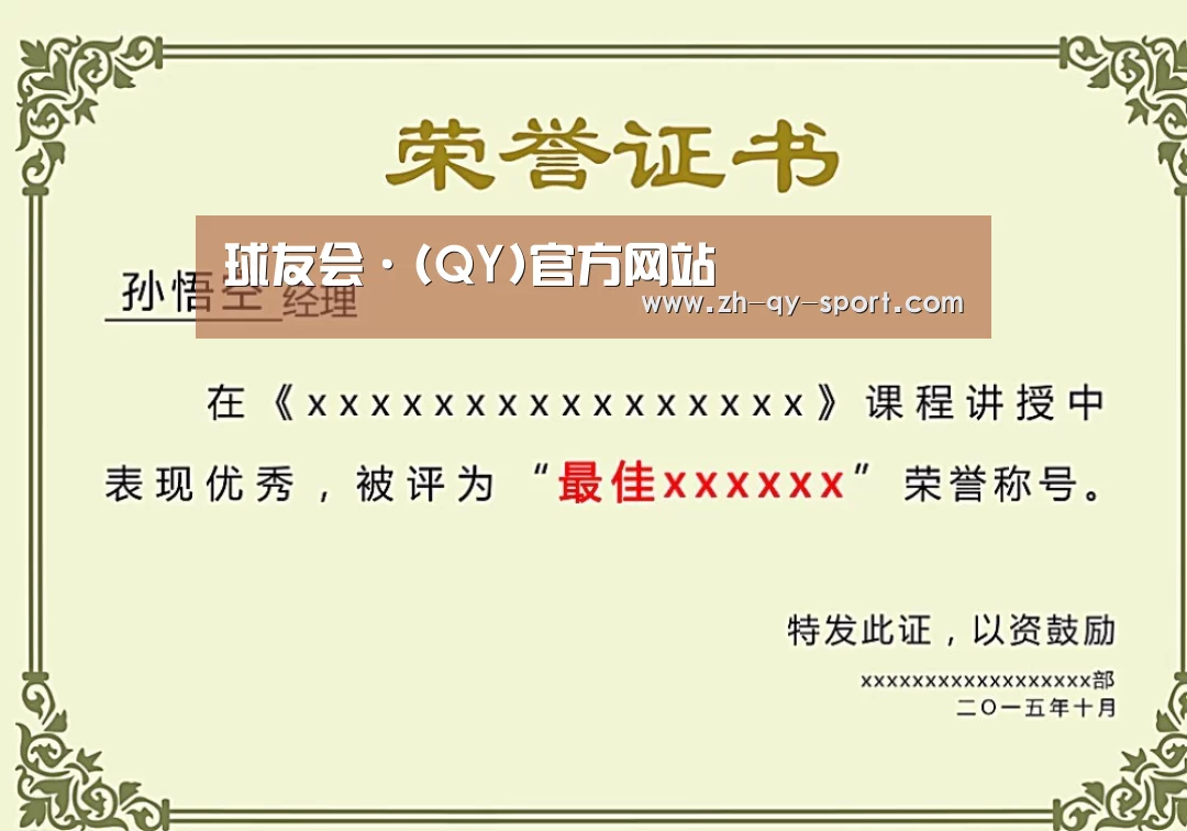 球友会荣誉证书二